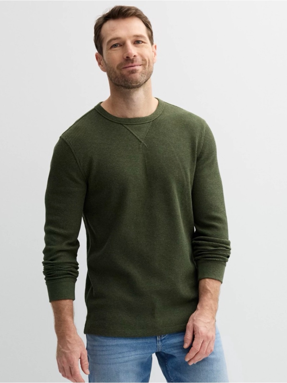 NWOT Men's Olive Green Thermal Crew Sweater